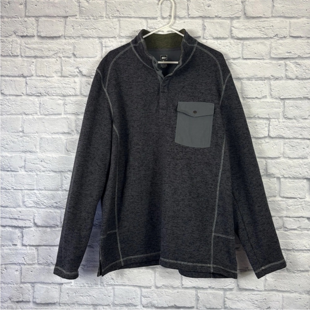 REI Adventure Fleece Men’s Gray Pullover Sweater 1/4 Snap XL
